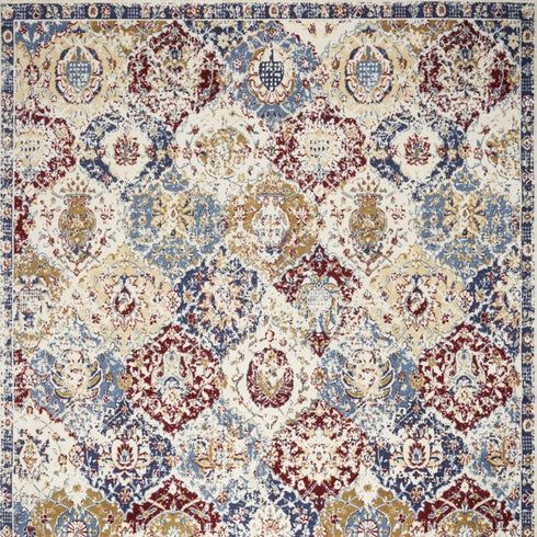 4' X 6' Navy Blue Damask Power Loom Distressed Area Rug